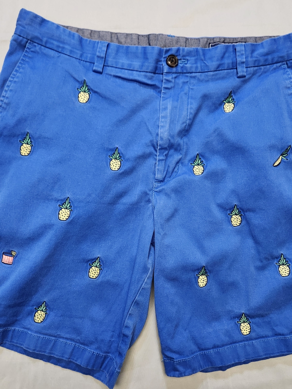 Vineyard Vines Royal Blue Pineapple Embroidered Flat Front Shorts